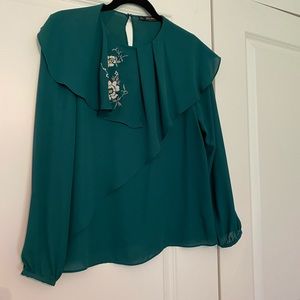 Zara green blouse with embroidery